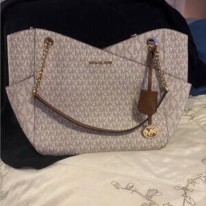 Michael Kors White and Brown Shoulder Bag